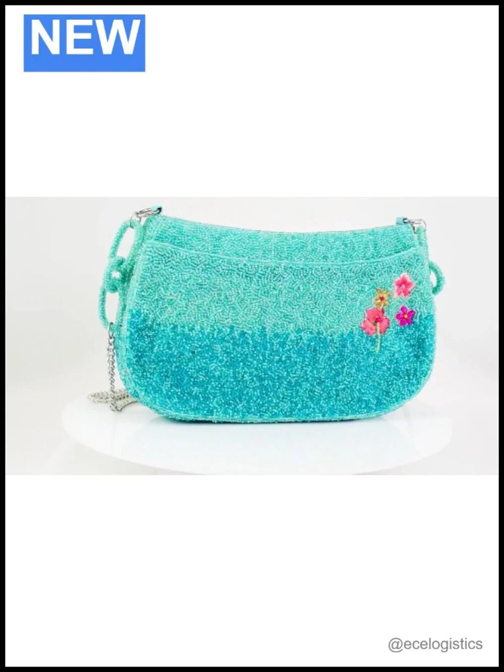Beaded Crossbody Clutch Handbag with Convertible Chain Strap